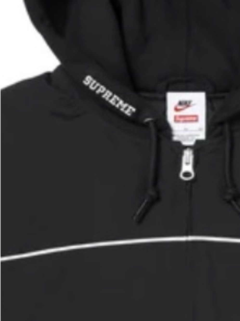 Supreme Black Hooded Windbreaker with White Piping